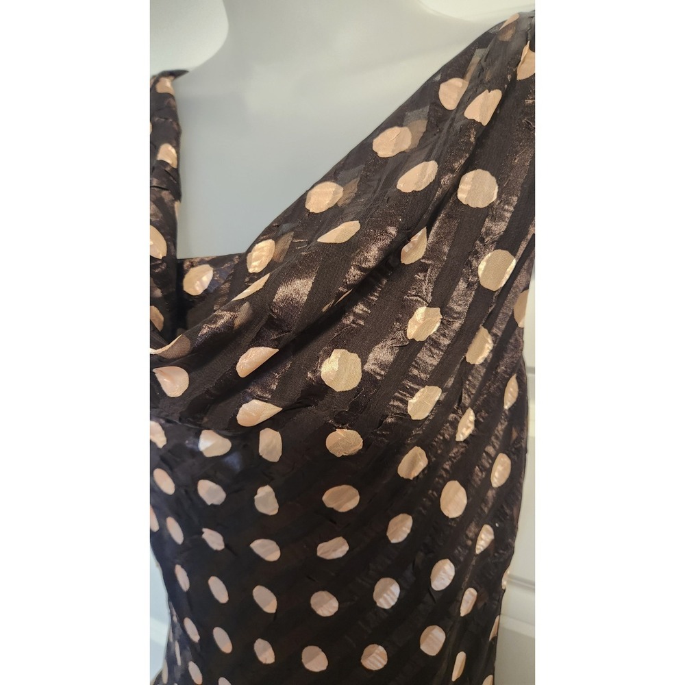Vtg Joseph Ribkoff Size 8 Brown Polka Dot Sheath Dress Tiered Ruffles Cowl Neck - Picture 6 of 11